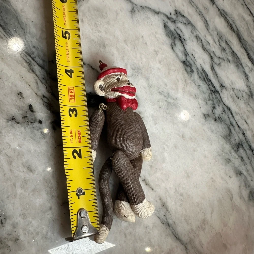 Vintage sock monkey jointed Christmas ornament